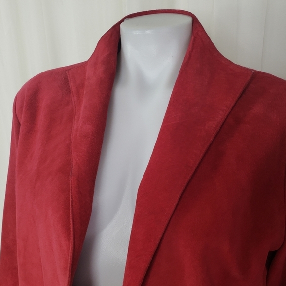Mel & Lisa red leather jacket washable suede open front size 10 - Picture 2 of 7
